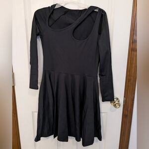 Matte Black Cut Out Long Sleeve Skater Dress